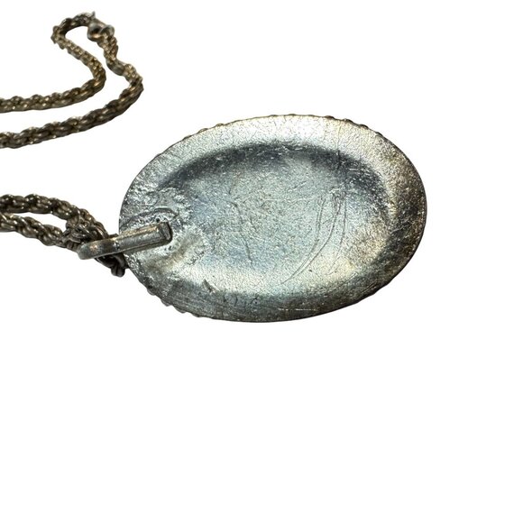 TURQUOISE CHIP MOSAIC PENDANT ON A SILVERTONE 24" JEWELRY NECKLACE - Picture 3 of 3